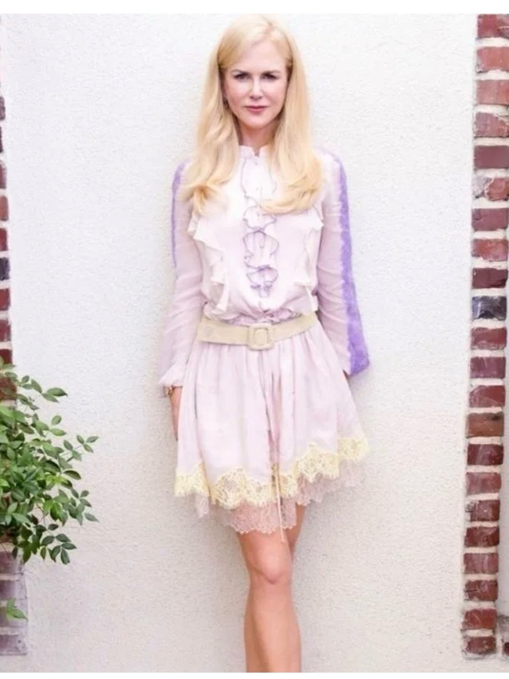 Blumarine Blush Pink Lace-Trim Mini Skirt with Purple Yellow Accents.